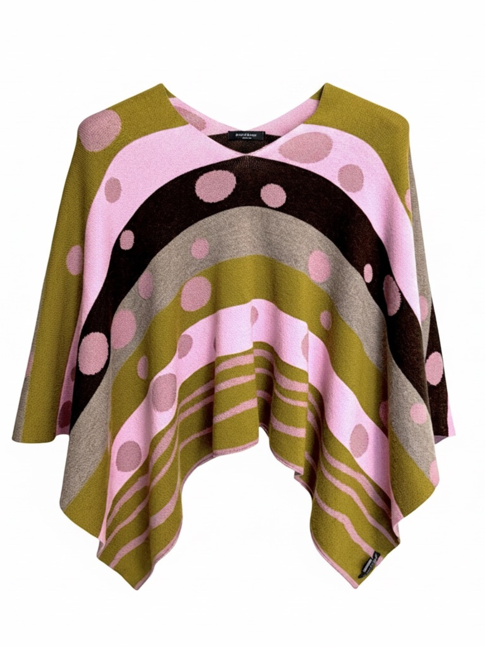 amoroso Merino Wool V-Neck Poncho/Sweater | Brown/Pink/Olive | OS